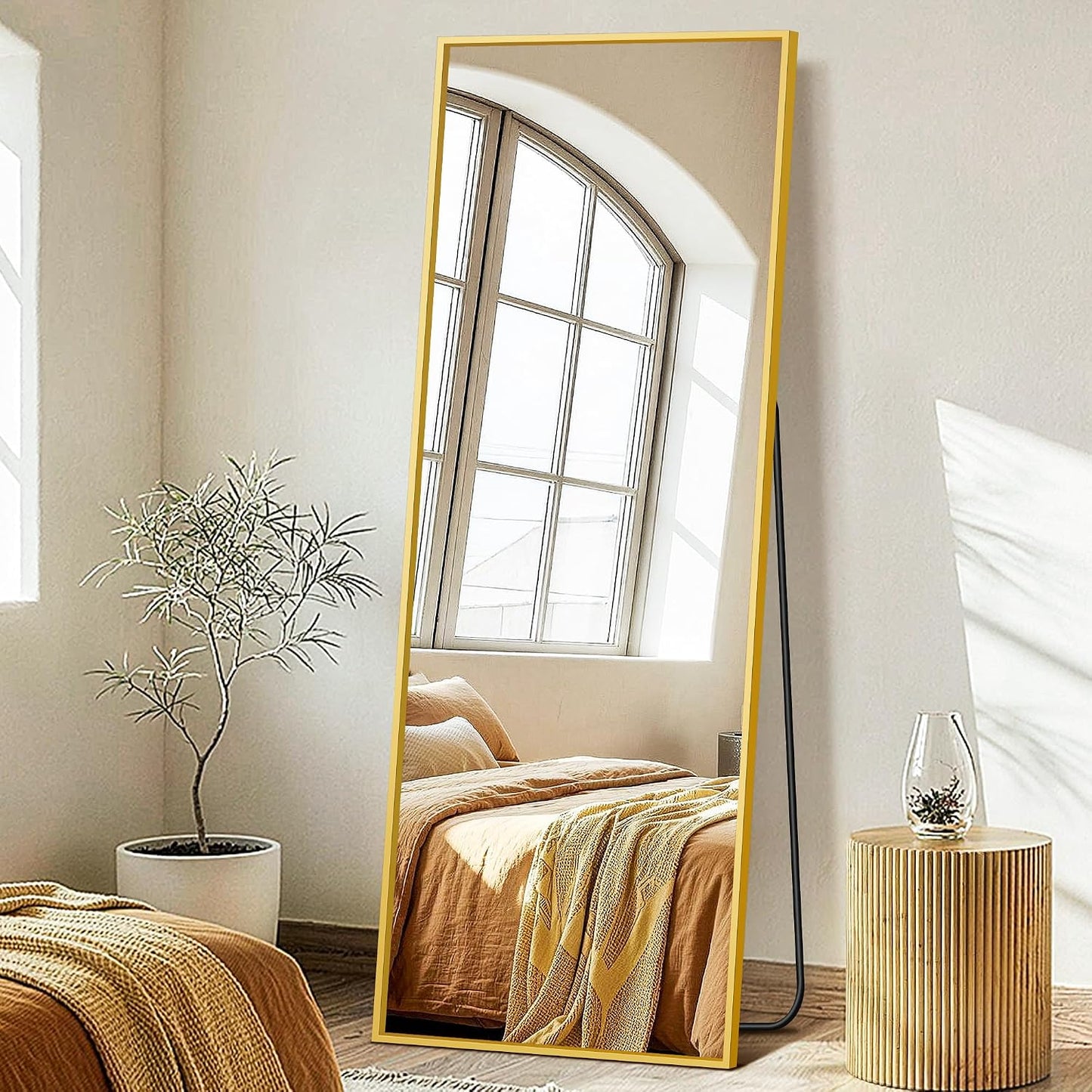 FICTOR Full Length Mirror with Stand, Floor Standing Mirror Full Body, HD Shatterproof Black Frame Wall Mirror for Bedroom, Living Room, Dressing Room & Entryway, 56"x15"