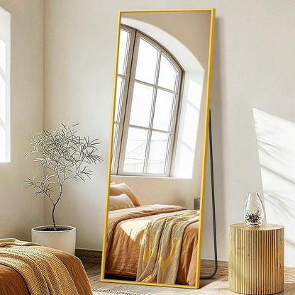 FICTOR Full Length Mirror with Stand, Floor Standing Mirror Full Body, HD Shatterproof Black Frame Wall Mirror for Bedroom, Living Room, Dressing Room & Entryway, 56"x15"