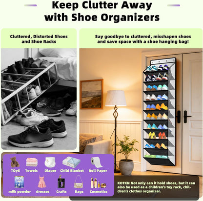 PAULONE 10-Pocket Multi-Use Over the Door Organizer, Heavy Duty 95lbs Capacity with Breathable Mesh, Versatile Hanging Storage for Shoes, Toys, Office Supplies-Classic (Black, 10-Shelf,)