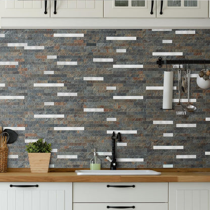 AULIGET 20 Sheets Peel and Stick Backsplash, Black & Grey Wood Look PVC Mixed Metal Stick on Backsplash Tiles for Kitchen