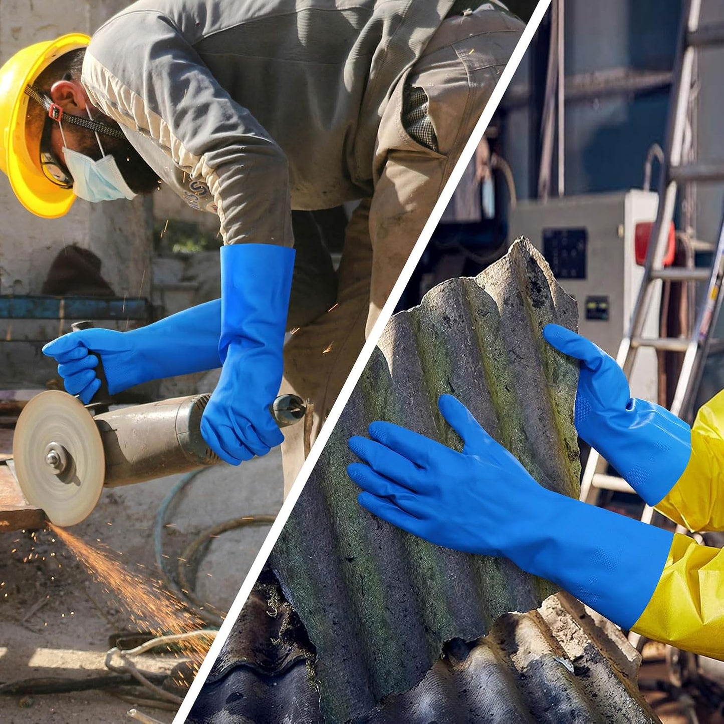 27" Full Arm Pond Gloves, Long Heavy Duty Gloves with Cotton Lining, Waterproof Rubber Chemical Resistant Glove