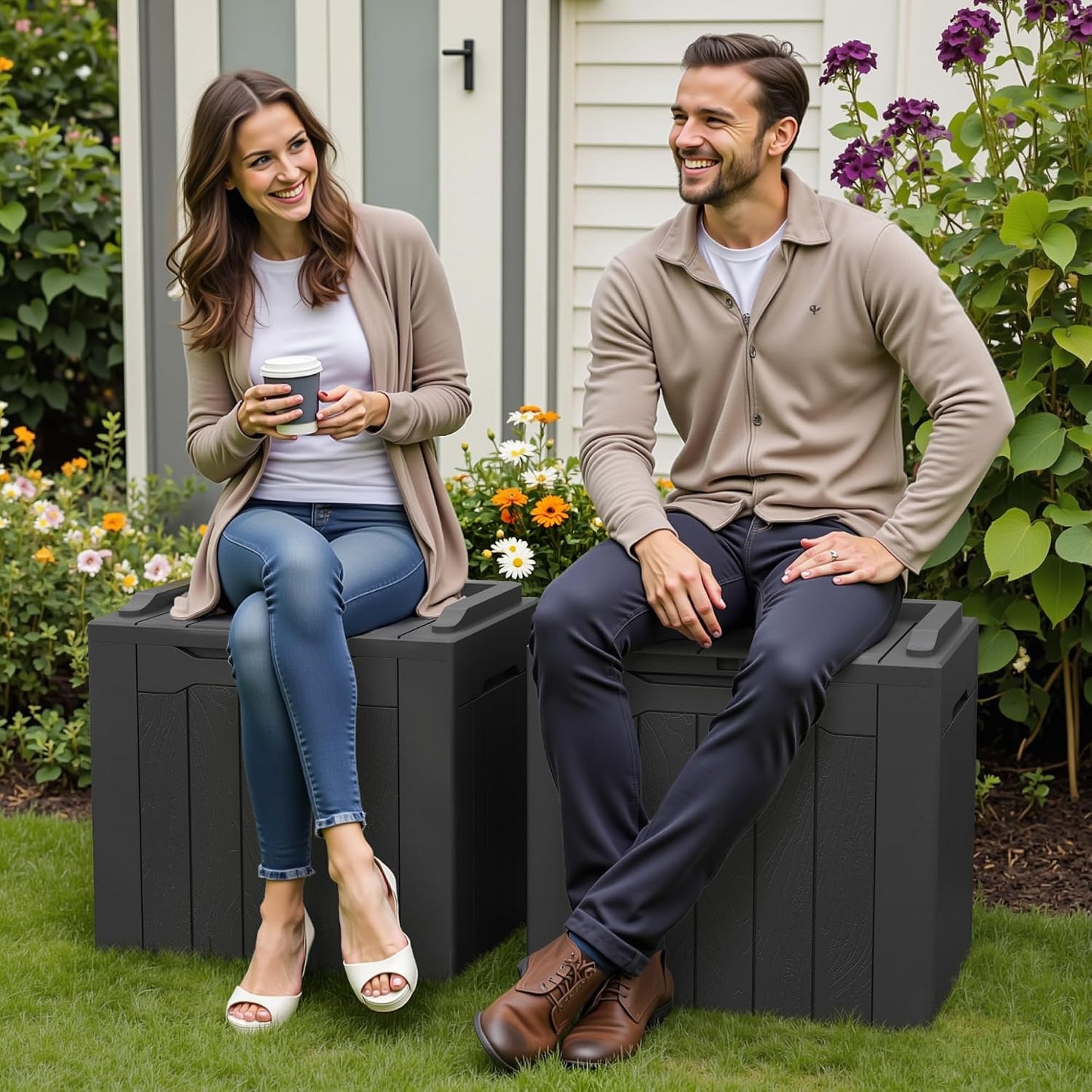 Greesum 31 Gallon Resin Deck Box All Weather Outdoor Storage Boxes for Patio Furniture Set,Outdoor Toys,Garden Tools,Black