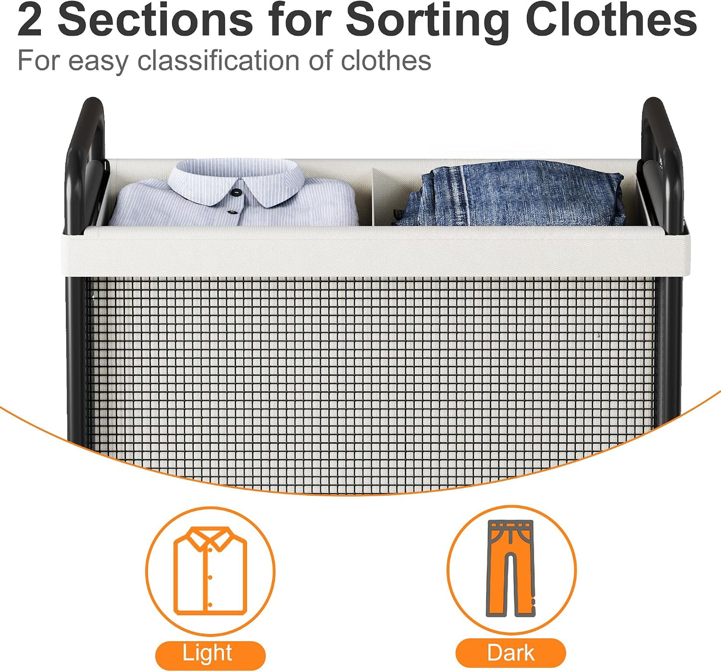 WOWLIVE Laundry Hamper 3 Section, 120L Rolling Laundry Basket with wheels and Removable Liner Bag, Laundry Sorter with Metal Handle, Large Clothes Hamper for Laundry Room, Bathroom and Dorm, Beige