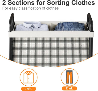WOWLIVE Laundry Hamper 3 Section, 120L Rolling Laundry Basket with wheels and Removable Liner Bag, Laundry Sorter with Metal Handle, Large Clothes Hamper for Laundry Room, Bathroom and Dorm, Beige