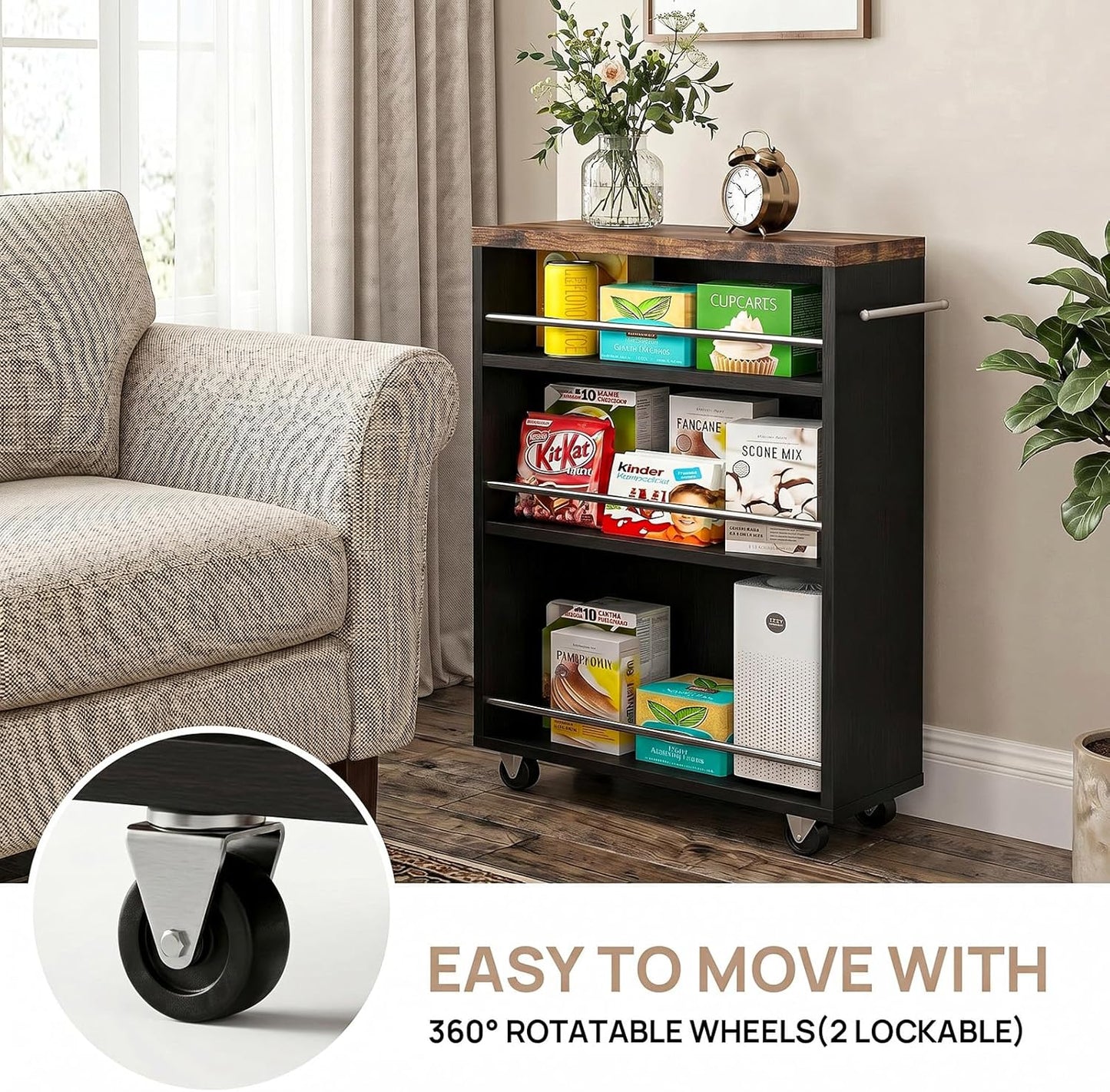 ALBAD Slim Rolling Cart,4-Tier Storage Cart with Wheels,7.9”W Slim Storage Carts with Handle for Kitchen Laundry Narrow Places Bathroom Dining Room Small Spaces