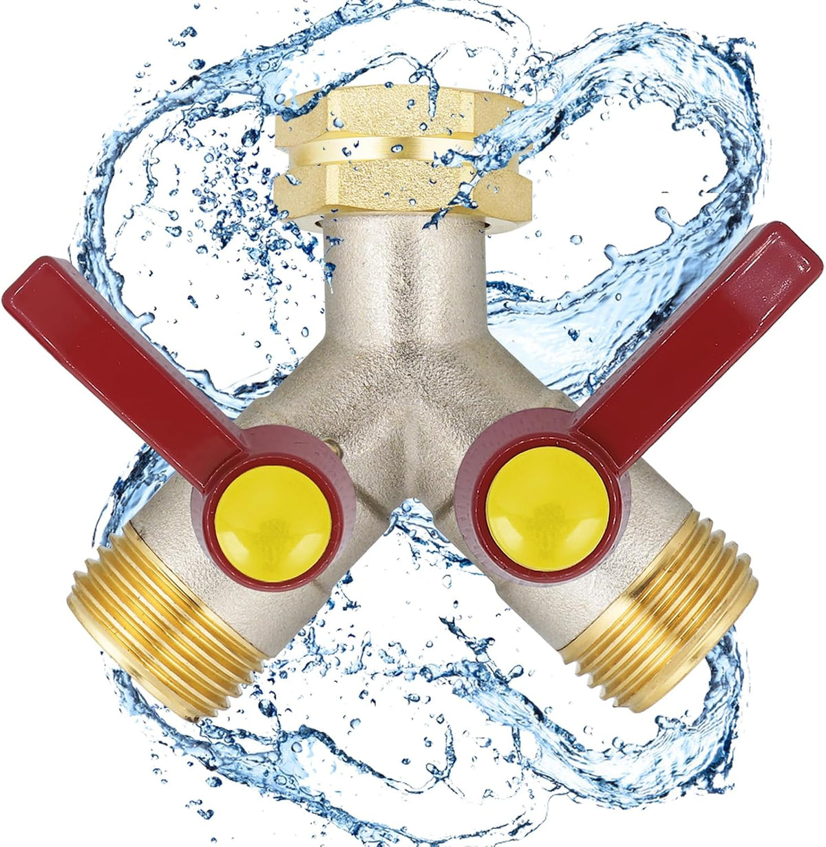 EJW Hose Splitter, 2 Way Hose Splitter, Garden Hose Splitters,Faucet Splitters, Outdoor Faucet Splitter, 2 Way Hose Connector,Brass Splitter, 3/4” GHT Threads.