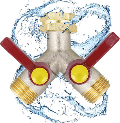 EJW Hose Splitter, 2 Way Hose Splitter, Garden Hose Splitters,Faucet Splitters, Outdoor Faucet Splitter, 2 Way Hose Connector,Brass Splitter, 3/4” GHT Threads.