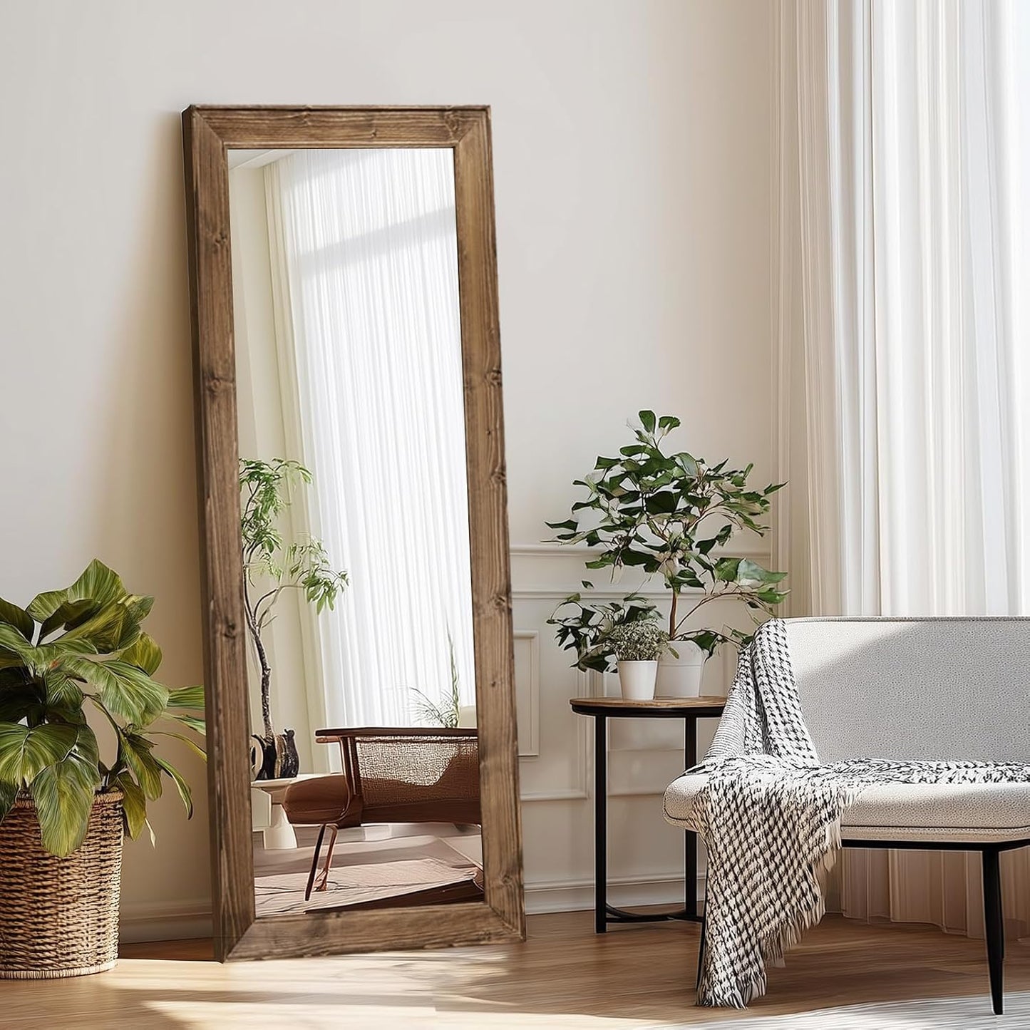 Solid Wood Full Length Mirror - 65"x22" Arched Floor Mirror, Free Standing & Wall Mounted - Elegant Design for Bedroom, Dressing Room, Hallway, Brown