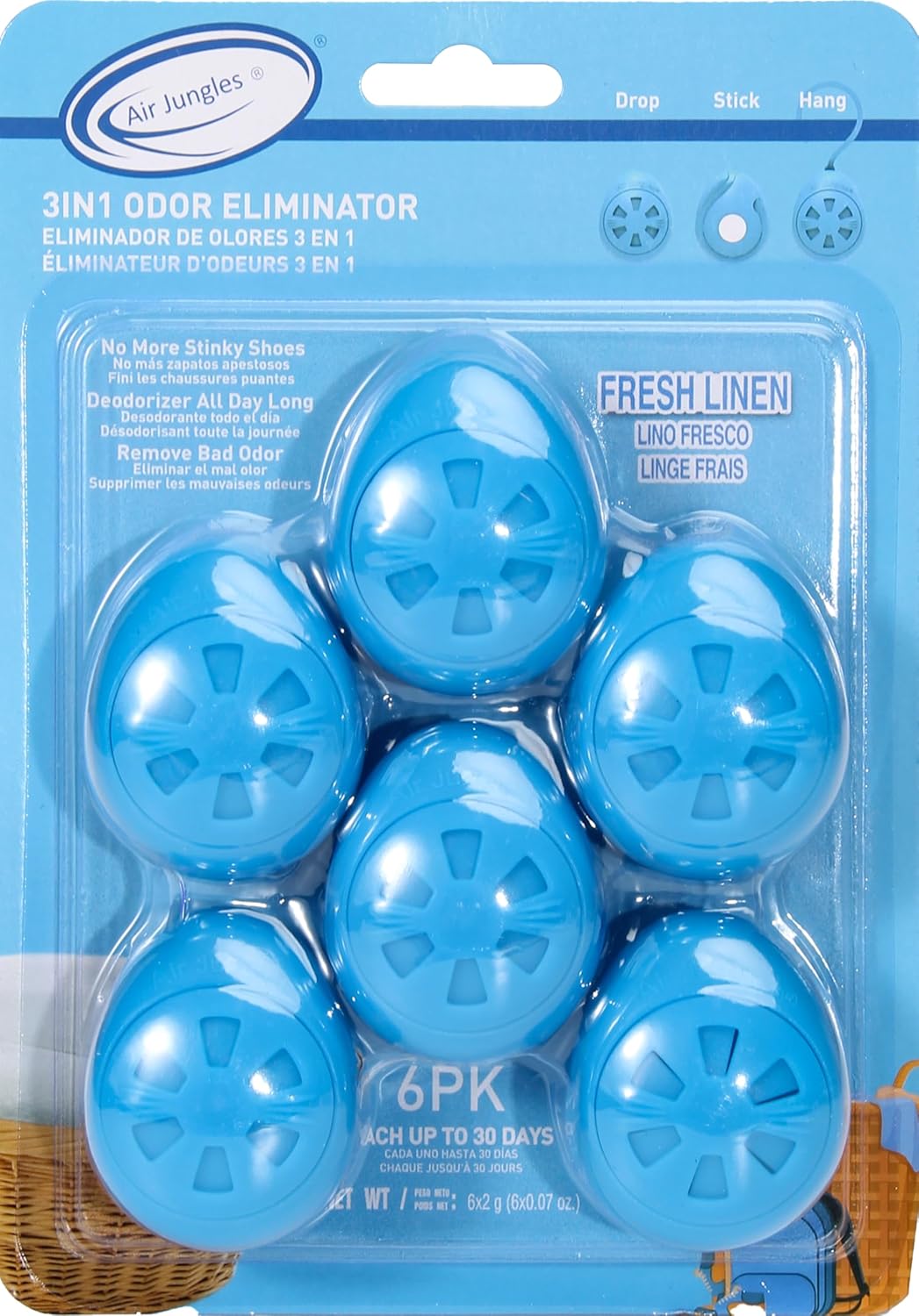 Air Jungles 3-in-1 Odor Eliminator Balls Bundle, Fresh Linen & Ocean Scent, 6 Count Each (12 Total), Essential Oil Deodorizing Balls for Shoes, Gym Bags, Lockers, Closets, Hampers & Drawers