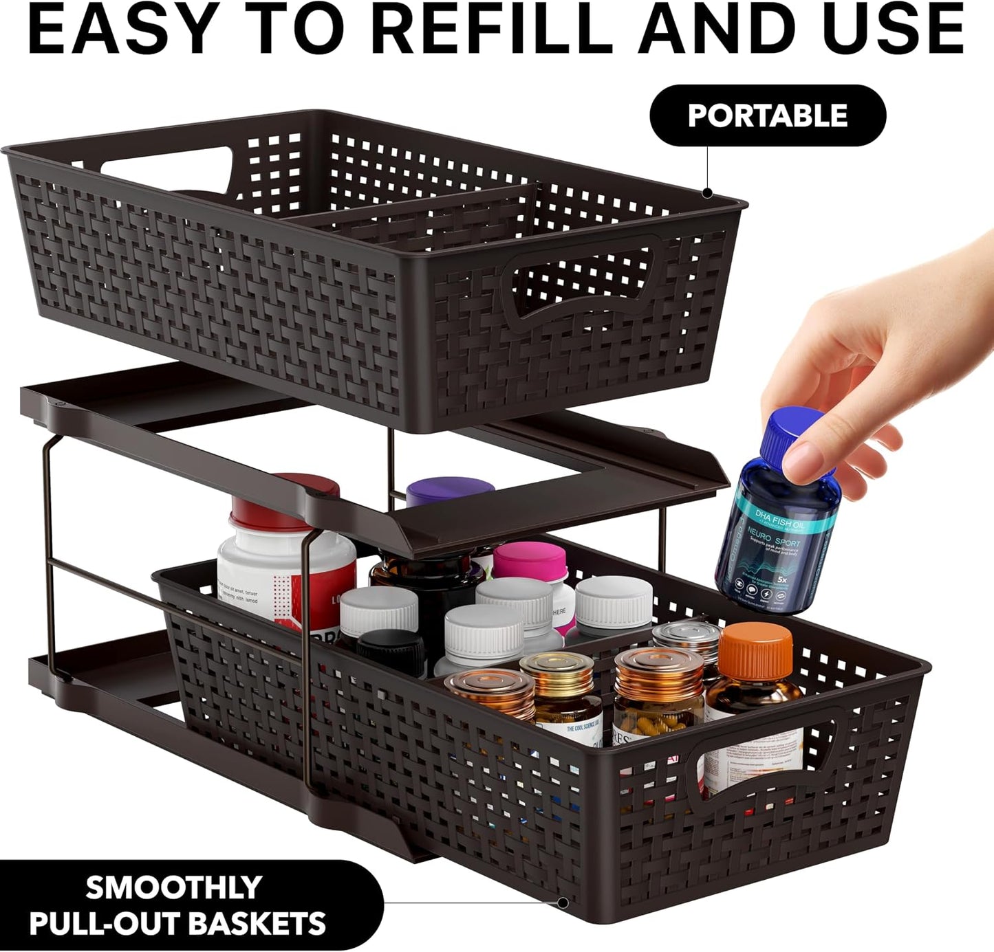 Simple Houseware 2 Tier Bathroom Organizer Tray Pull-Out Sliding Drawer/Under-Sink Storage, Clear