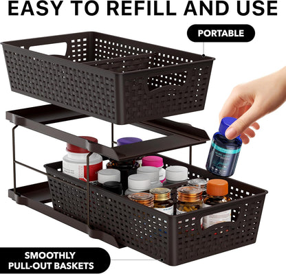 Simple Houseware 2 Tier Bathroom Organizer Tray Pull-Out Sliding Drawer/Under-Sink Storage, Clear