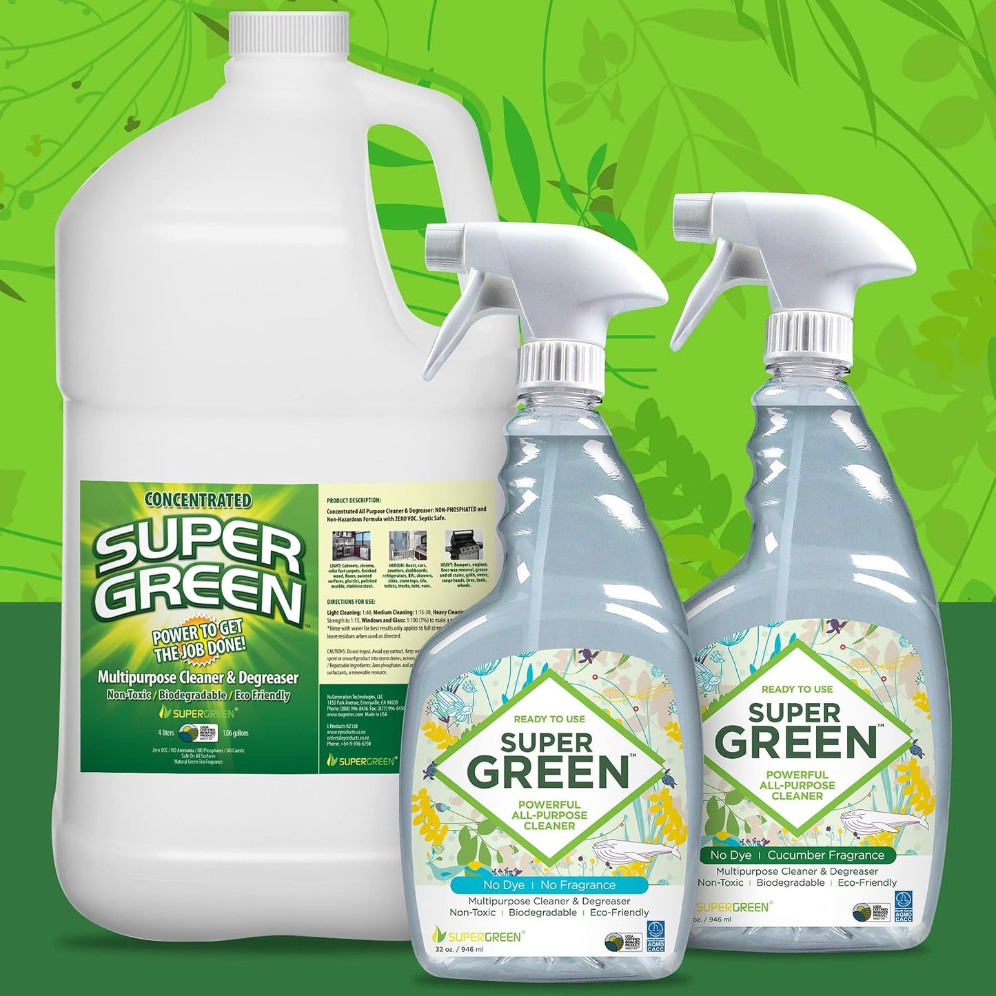 SuperGreen Powerful All-Purpose Cleaner and Degreaser | USDA Certified Bio-Based, Non-toxic, NO Ammonia or Phosphates, Cucumber Fragrance 32 fl oz 1 Pack…