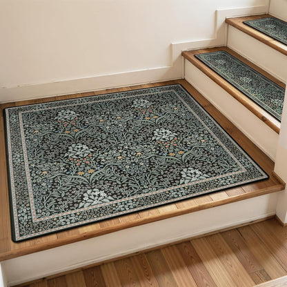 OJIA Floral Stair Treads Non-Slip Stair Runner for Wooden Steps Indoor 15PCS 30"x8" Carpet Stair Treads Stair Mats Staircase Step Treads for Kids, Elders and Dogs, Stair Covers, Black