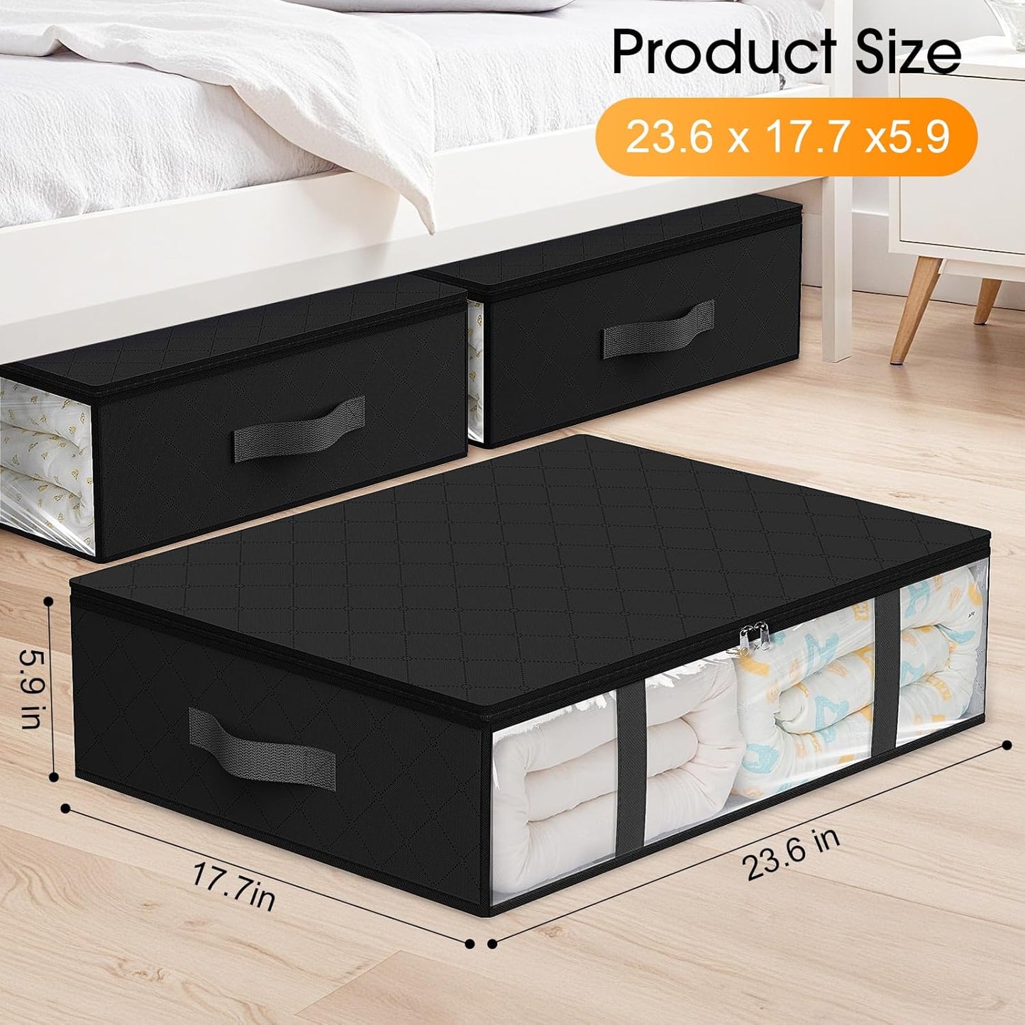 StorageRight Under Bed Storage Bags 3 Pack, 40L Large Clothes & Comforter Storage Containers with Clear Window, Breathable Fabric Organizer for Blankets, Bedding, Seasonal Clothing