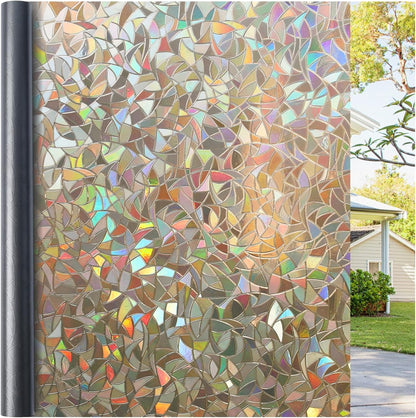 Haton Window Privacy Film, Stained Glass Rainbow Film Decorative Window Clings, Static Cling Sun Blocking Stickers Decals Coverings Tint for Home Heat Control, Non-Adhesive 17.5" x 78.7"