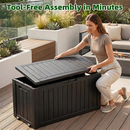 EasyUp 33 Gallon Resin Deck Box Waterproof, UV Resistant Outdoor Storage Box for Delivery, Porch, Patio and Garden, Stripe Black