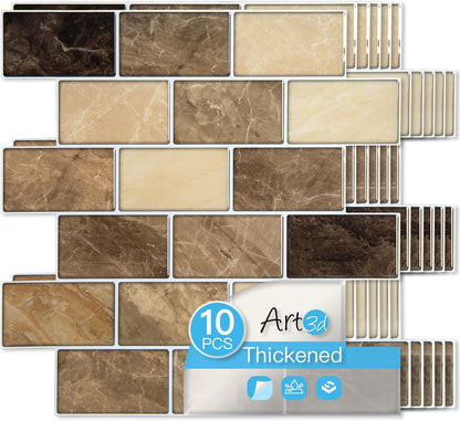 Art3d Peel and Stick Backsplash for Kitchen White Subway (10 Tiles, Thicker Design)