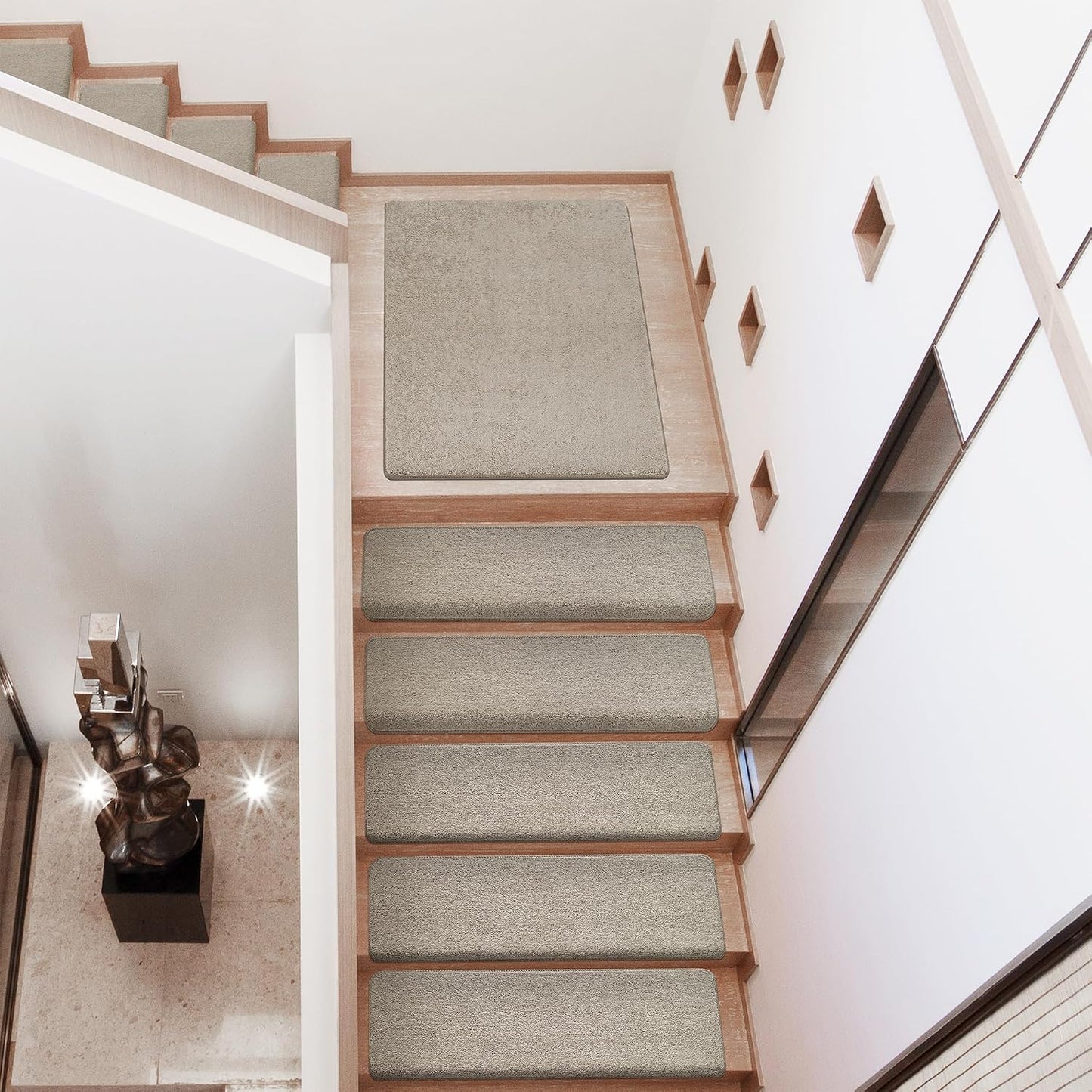PURE ERA Carpet Stair Treads Ultra Plush 9.5" X 30"Soft Bullnose Indoor Stair Protectors Pet-Friendly Non-Slip Skid Resistant Tape Free Washable Reusable(2 Pieces,Brown)