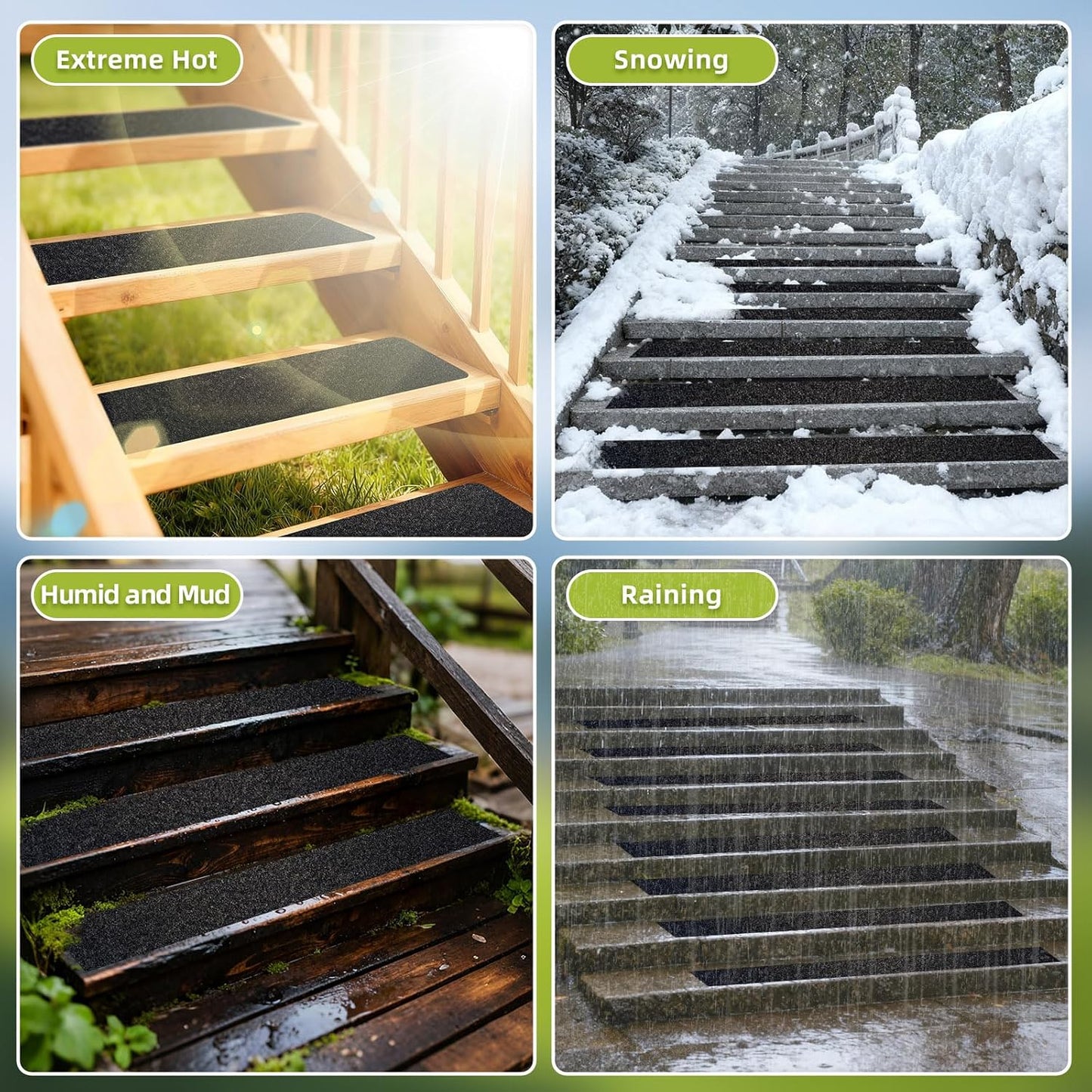 12 Pack Outdoor Stair Treads Non-Slip Pre-Cut 6" x 30" | Non Skid Grip Tape Black Anti Slip Safety Adhesive Strips for Steps, Staircase