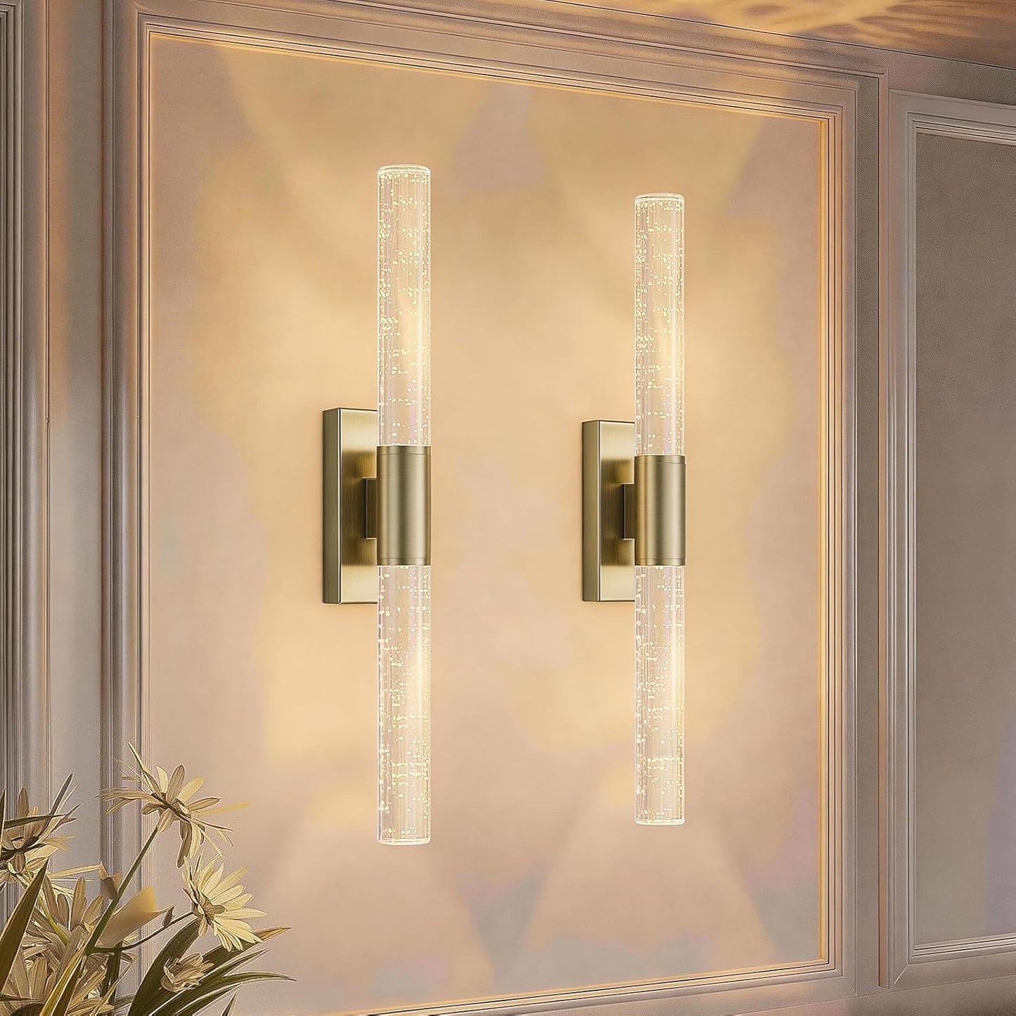 camuucci Battery Operated Wall Sconces Set of 2 Rechargeable Battery Powered Wall Light with 12000mAh Not Hardwired Dimmable Wall Lamp Fixtures for Bedroom Living Room Gold 15.3 Inches