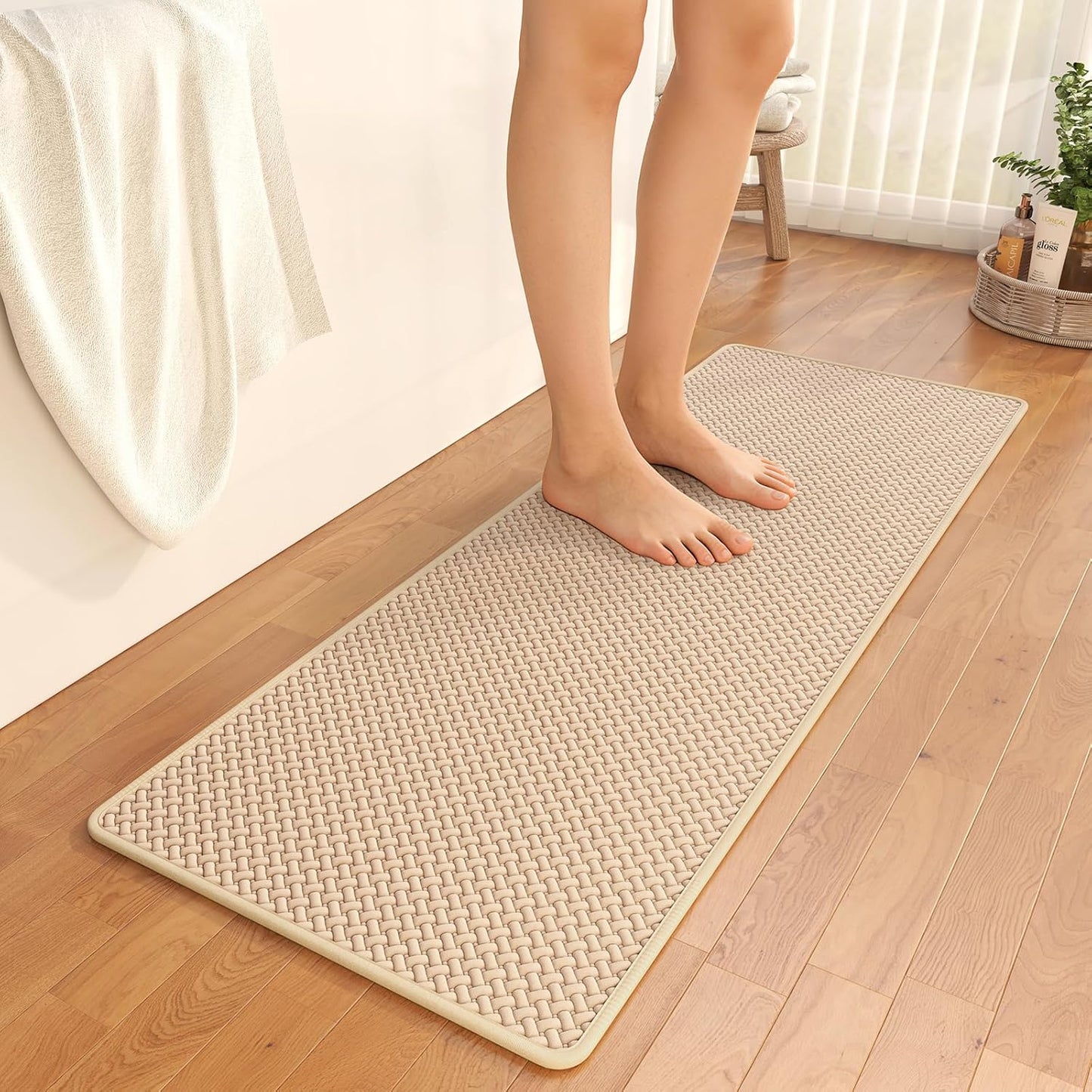 YDKGL Bathroom Rugs Non Slip, Super Absorbent Quick Dry Bath Mats for Bathroom, Foam Weave Texture Thin Bath Rugs Washable with Rubber Backing Fit Under Door Outside Shower,16" x 24“