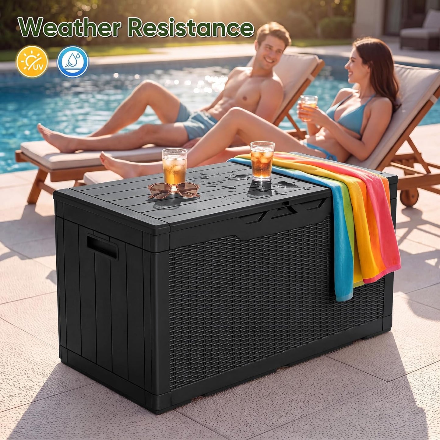 Flamaker Outdoor Storage Box 80 Gallon Resin Waterproof Deck Box Delivery Box with Wood Texture Large Storage Bin for Patio Cushions, (Grey)