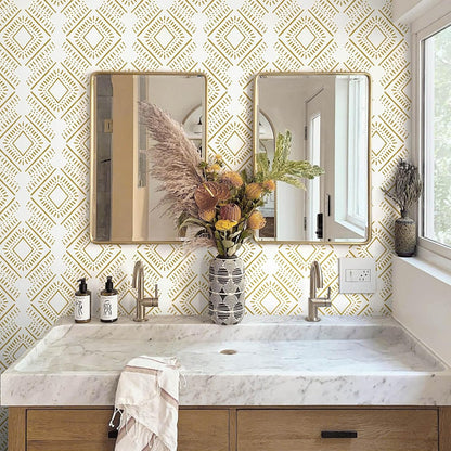 Heroad Boho Peel and Stick Wallpaper Beige Renter Friendly Wall Paper Peel and Stick Modern Contact Paper Neutral Geometric Wallpaper for Bedroom Bathroom Cabinets Decor Vinyl Waterproof 17.3"x78.7"