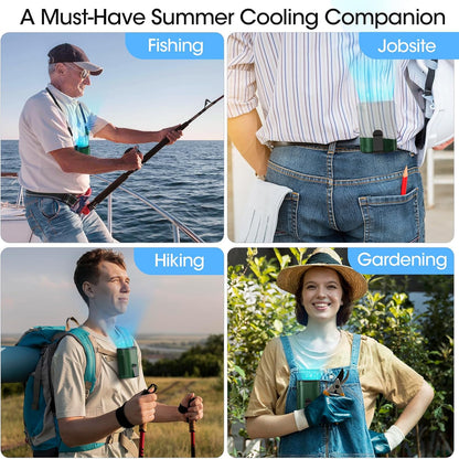 Heelkl 2026 AI Portable Fan Rechargeable, 4-Speed Strong Airflow, Personal Waist Fan with up to 25H of Working Time, Hands-Free Hanging Neck Fan, Wearable Belt Fan for Camping, Outdoor, Jobsite