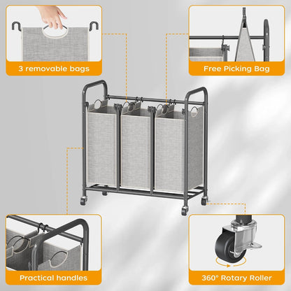 Whitmor Laundry Sorter, 92L Laundry Hamper with Shelf & 2 Removable Bags, 2 x 12.1 Gallons (46L), 28.8 x 13 x 28.4 Inches, Dirty Clothes Hamper Organizer for Laundry Room, Bathroom, Dorm, Black