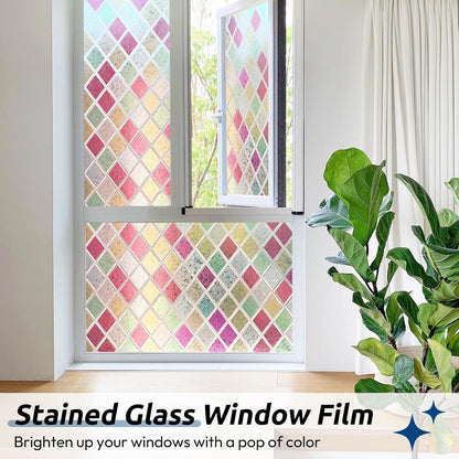 rabbitgoo Window Privacy Film, Decorative Privacy Window Film Sun Blocking, Frosted Glass Cling for Home Door, Non-Adhesive Static Cling Sticker Covering Heat Blocker, Clear, 17.5" x 78.7"