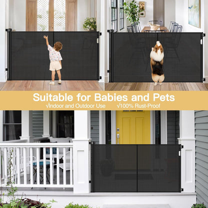 Newly Enhanced - 42" Tall × 120" Extra Wide Retractable Baby Gate Keeps Pets from Getting Under Tall Dog Gate, Indoor/Outdoor Baby Gates for Dogs, Retractable Dog Gate for Large Openings, White