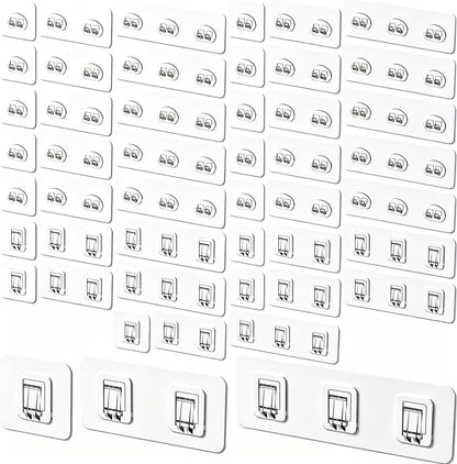 48 Pcs Transparent Waterproof Adhesive Hooks Heavy Duty Sticky Wall Hooks for Bathroom Shower Kitchen,Multi-Size No Residue Damage-Free Adhesive Shower Hooks for Shower Caddy Shelf Organizer