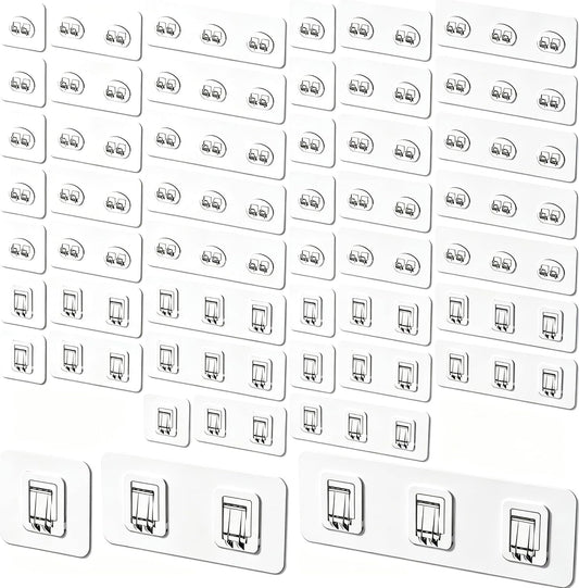 48 Pcs Transparent Waterproof Adhesive Hooks Heavy Duty Sticky Wall Hooks for Bathroom Shower Kitchen,Multi-Size No Residue Damage-Free Adhesive Shower Hooks for Shower Caddy Shelf Organizer