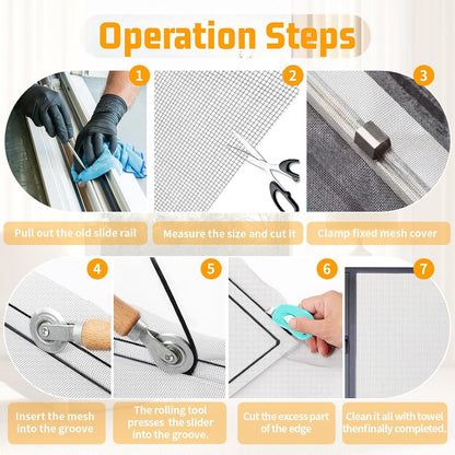 Window Screen Replacement,Screen Door Repair Kit, 48"x178" Black Window Screen Mesh,Including 50 FT Splines+Hooks+2 Rollers+8 Clips+Scissors+Knife+Tape Measure,Fully Equipped Window Screen Repair Kit