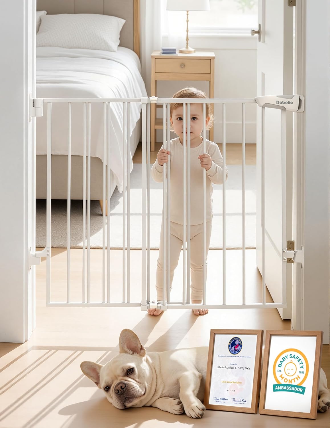 Babelio Baby Gate for Stairs, Kitchen & Doorways, No Bottom Bar| One-Handed Operation| Auto-Close| Hardware Mount (Drill Needed) Safety Dog/Pet Gate (Black - B17, 26-43" W, 28" H)