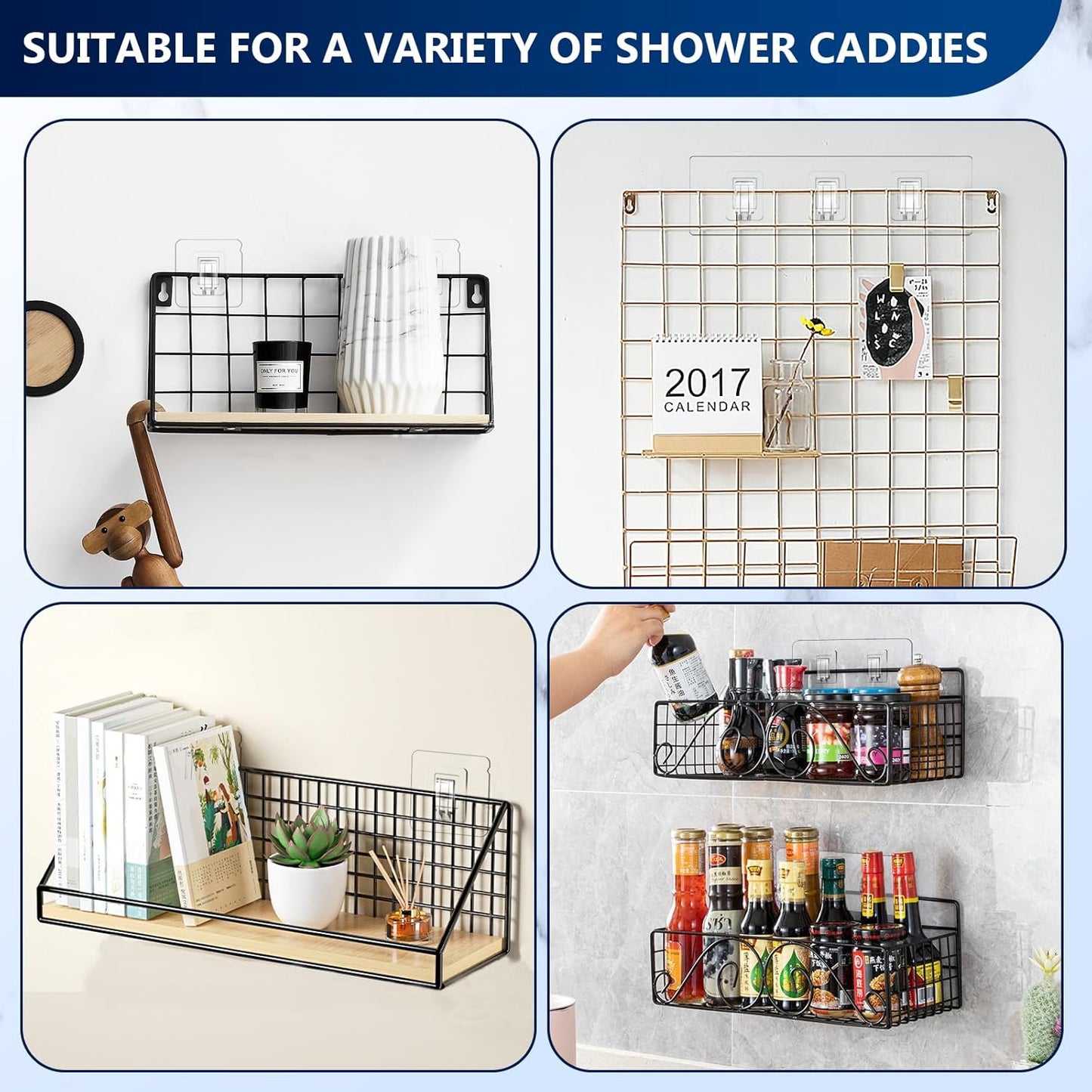 FGSAEOR 14-Pack Shower Caddy Adhesive Single Hooks for Replacement, Shower Holder Organizer Self Adhesive Wall Hooks for Bathroom Corner Shelf Basket Soap Dish