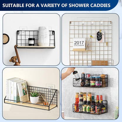 FGSAEOR 14-Pack Shower Caddy Adhesive Single Hooks for Replacement, Shower Holder Organizer Self Adhesive Wall Hooks for Bathroom Corner Shelf Basket Soap Dish