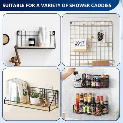 14 Pack Heavy Duty Shower Caddy Adhesive Replacement, 55 LB Hold | Up to 55 LB hold; Waterproof Shower Shelf Adhesive in 3 Hook Styles for Caddies, Shelves, Soap Holders and Racks.