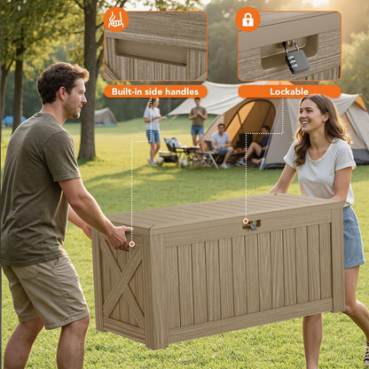 32 Gallon Deck Box Outdoor Indoor Waterproof Storage Box for Patio Furniture, Pool Accessories, Garden Tools, and Cushion Storage, Black