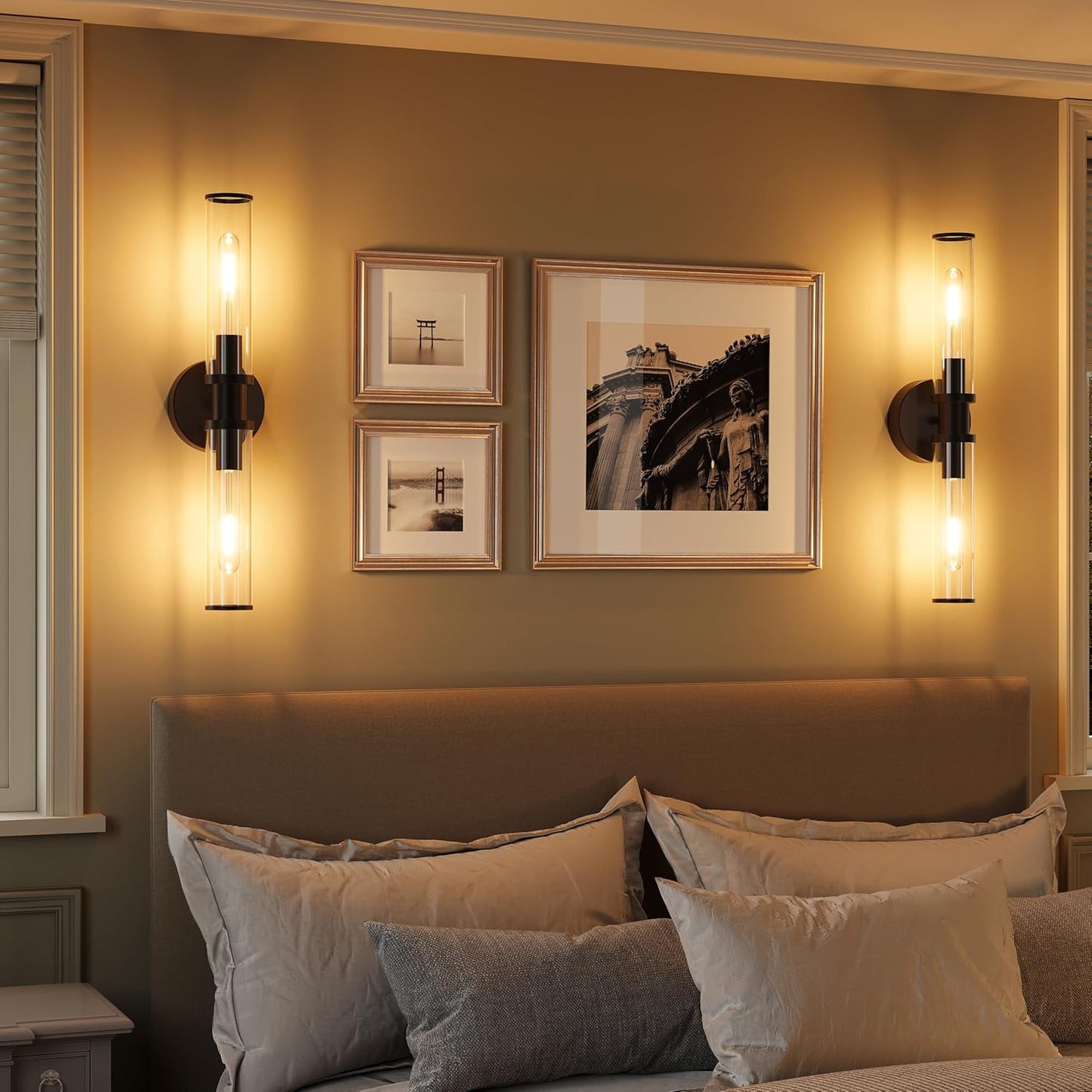 Wireless Wall Sconces with Remote Control, Battery Operated Wall Sconce Set of 2 with Timer, Gold Rechargeable Dimmable Glass Wall Lights for Living Room Bedroom Hallway Entryway 3000K, 20.5 Inch
