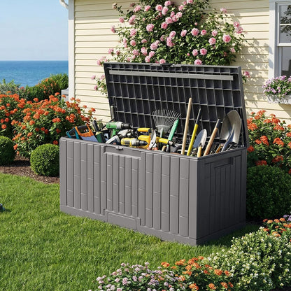 Jocoevol Deck Box 60 Gal, UV Resistant & Waterproof Outdoor Storage Box with Lock, Easy Assemble Storage Bins Container for Pool Patio Garden