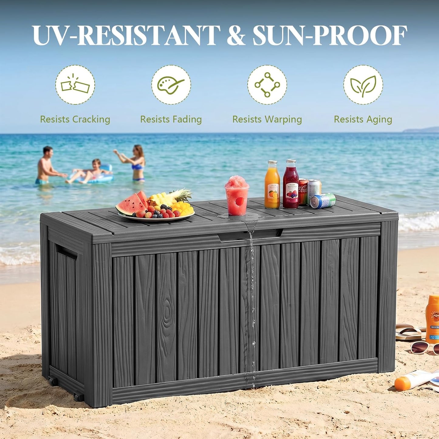 Waterproof Outdoor Storage Box Outside Deck Box Lockable Resin Bench UV Resistant Furniture Cushion Pool Tool Float Bin Patio Garden Porch (Black, 120 Gallon)
