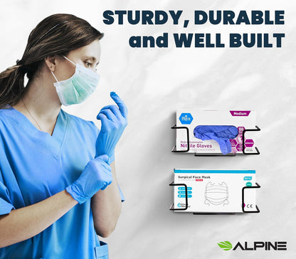 Alpine Industries Single Box Wire Wall Mount Glove Dispenser - Mounted Organizer Rack for Disposable Surgical Glovebox & Tissue Boxes - Hanging Lab & Kitchen Storage (White, 1 Box)