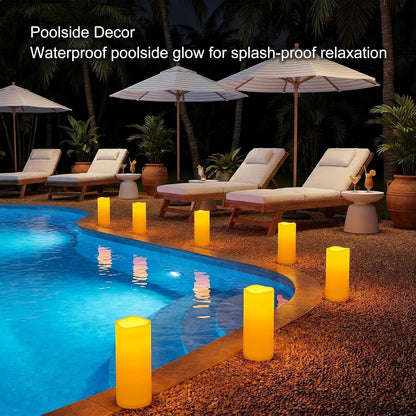 Amagic 3 Pack 4"x 6"8" 10" Outdoor Plastic Electric flameless Candles with Remote Control and Timer, Battery Operated Flickering LED Pillar Fake Candle for Home, Wedding Decor, Ivory