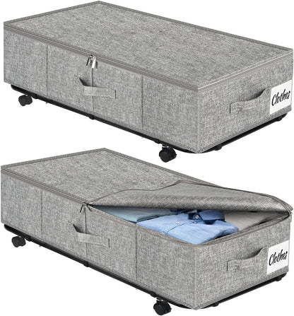 Under Bed Storage with Wheels, 2-Pack 10" Height XXL 75L Rolling Storage Bins, Quick Assembly Underbed Shoe Storage Containers with Clear Lid & Label, Dorm Under Bed Drawers for Clothes, Shoes, Black