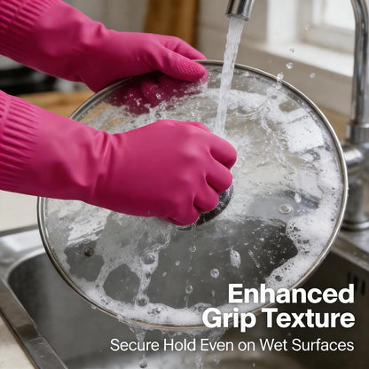 Long Cuff Rubber Cleaning Gloves for Household and Kitchen, Durable Dishwashing Gloves with Textured Grip, Medium Size Protection Reusable for Deep Cleaning, Mopping, and Car Detailing, Pink