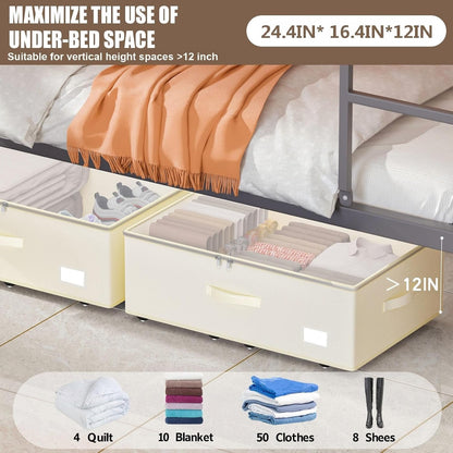 EE-RoomWorld Under Bed Storage with Wheels, No Assemble Required 5.5 inches height grey under bed storage bins,Low Profile Rolling Underbed Shoe Storage containers，dorm underbed storage drawers