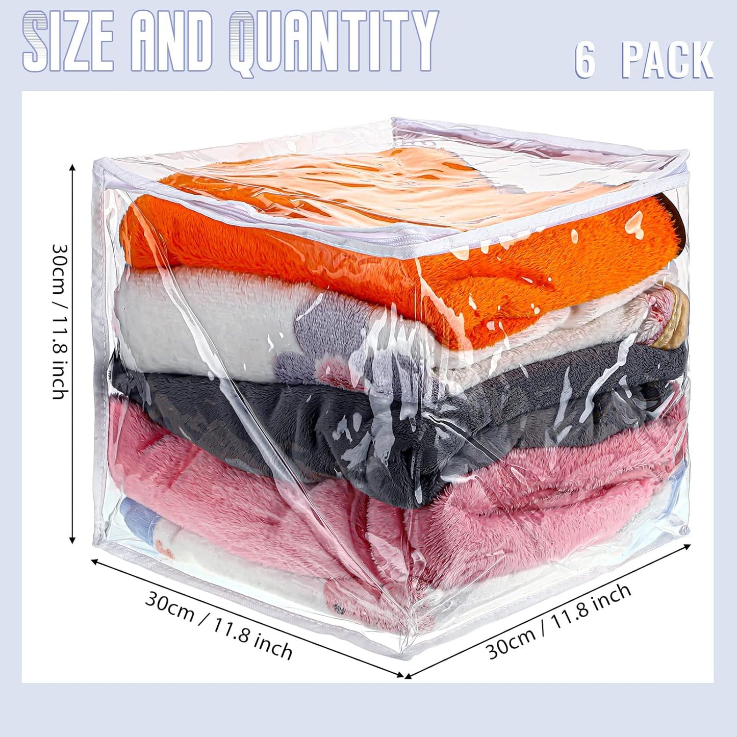 6 Packs Clear Zippered Storage Bags 24 x 20 x 11 Inch Sweater Moth Bags Vinyl Plastic Storage for Blankets Clothes Bed Sheet Organizer with Zipper for Closet Linen Sweater Clothes Comforters Pillow
