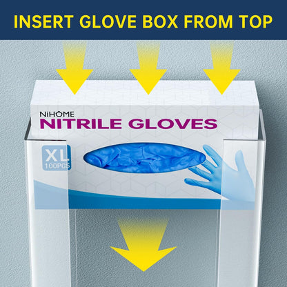 NiHome 2-Tier Clear Acrylic Glove & Tissue Box Holder Dispenser, Wall Mount | Space-Saving Glove Box Dispenser, Adjustable Organizer for Tissues, Baby Wipes, Adhesive or Screw Mount for Kitchen, Bathroom