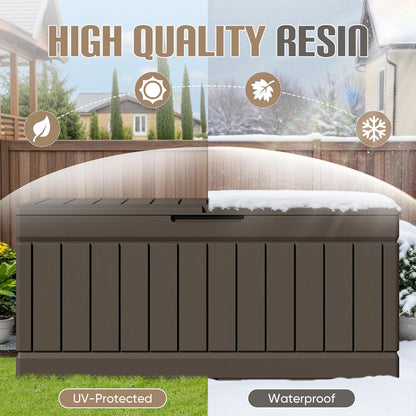 JUMMICO 31 Gallon Resin Deck Box Waterproof Indoor Outdoor Storage Boxes for Patio Furniture Cushions and Garden Tools (Brown)